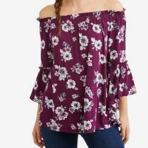 Burgundy Off Shoulder Floral Top